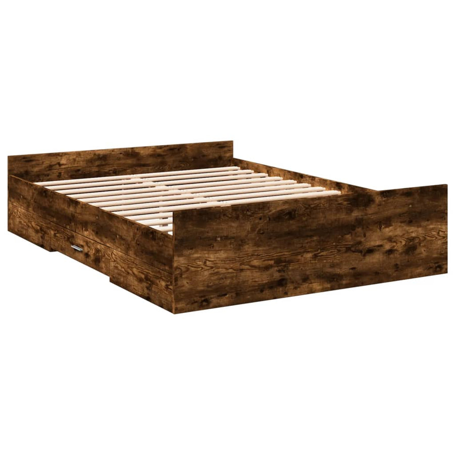Bedframe met lades bewerkt hout gerookt eikenkleurig 135x190 cm