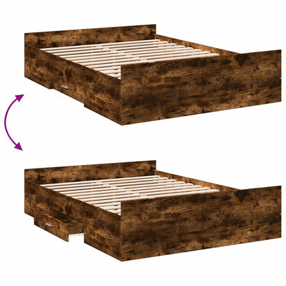 Bedframe met lades bewerkt hout gerookt eikenkleurig 135x190 cm