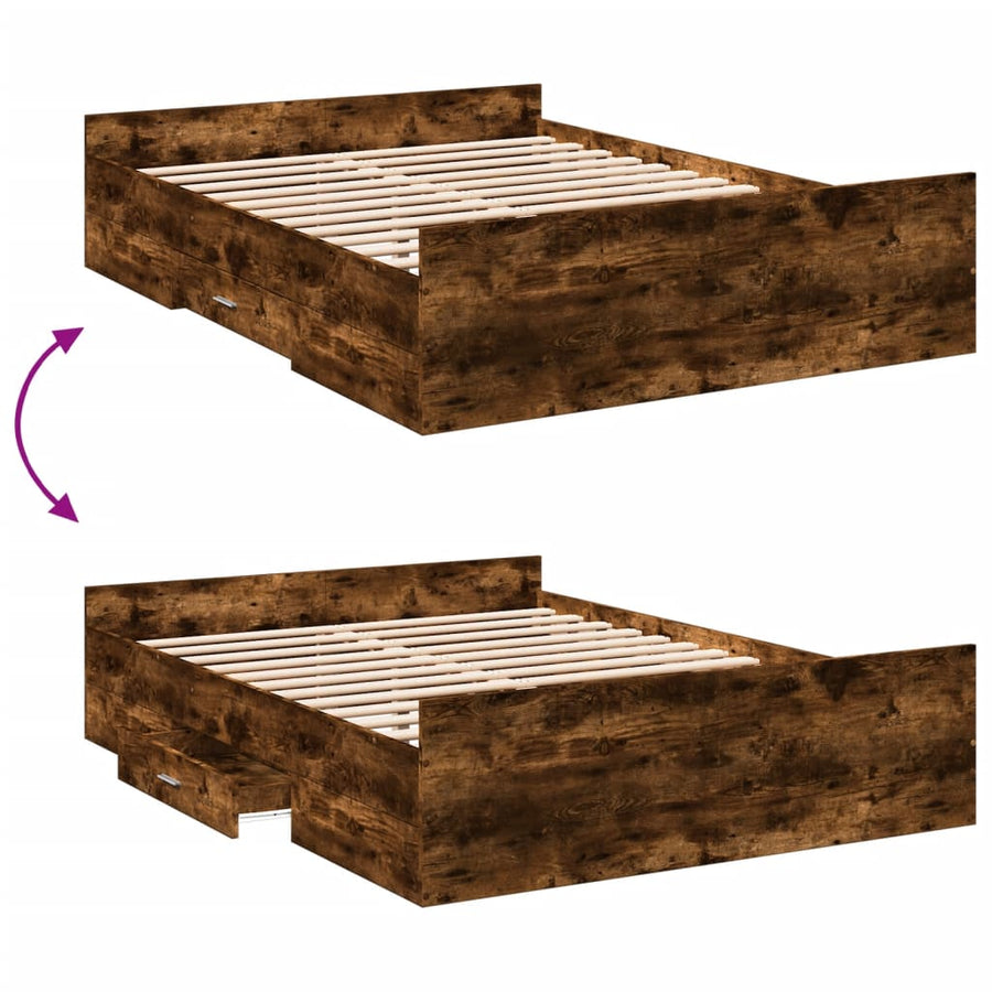 Bedframe met lades bewerkt hout gerookt eikenkleurig 135x190 cm