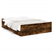 Bedframe met lades 135x190 cm bewerkt hout gerookt eiken