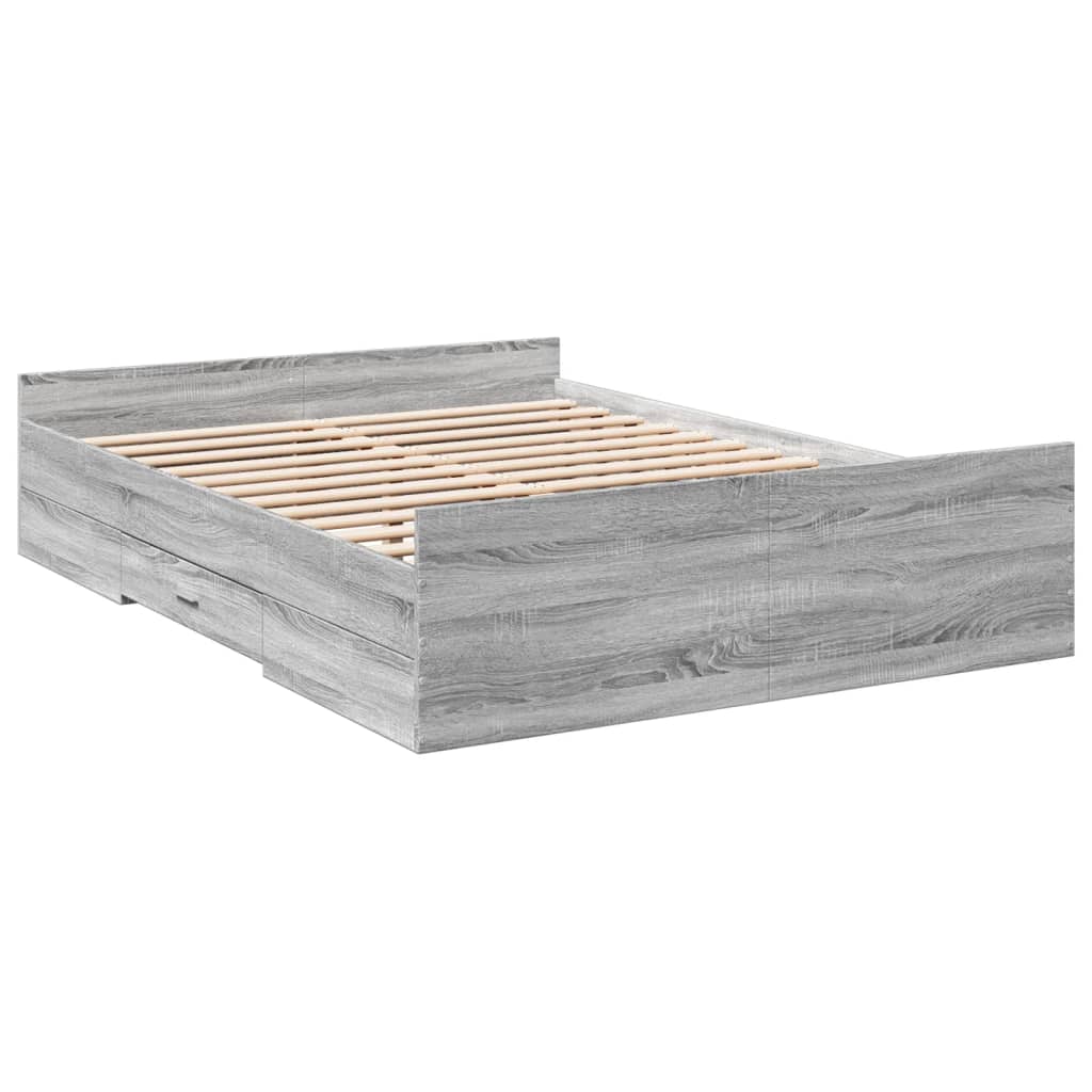 Bedframe met lades bewerkt hout grijs sonoma eiken 135x190 cm