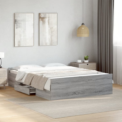 Bedframe met lades bewerkt hout grijs sonoma eiken 135x190 cm