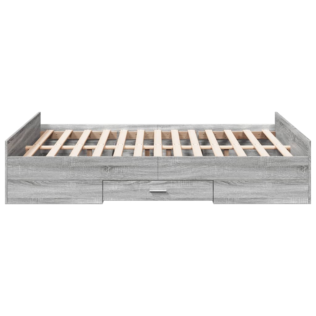 Bedframe met lades bewerkt hout grijs sonoma eiken 135x190 cm