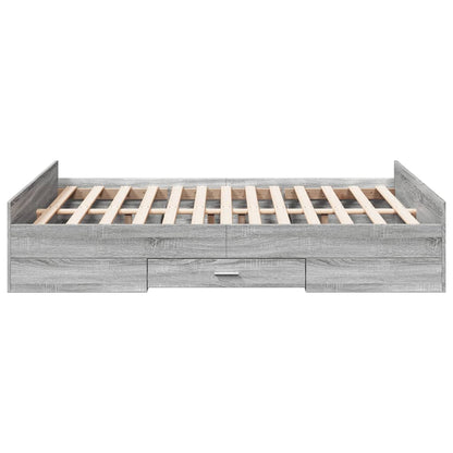 Bedframe met lades bewerkt hout grijs sonoma eiken 135x190 cm