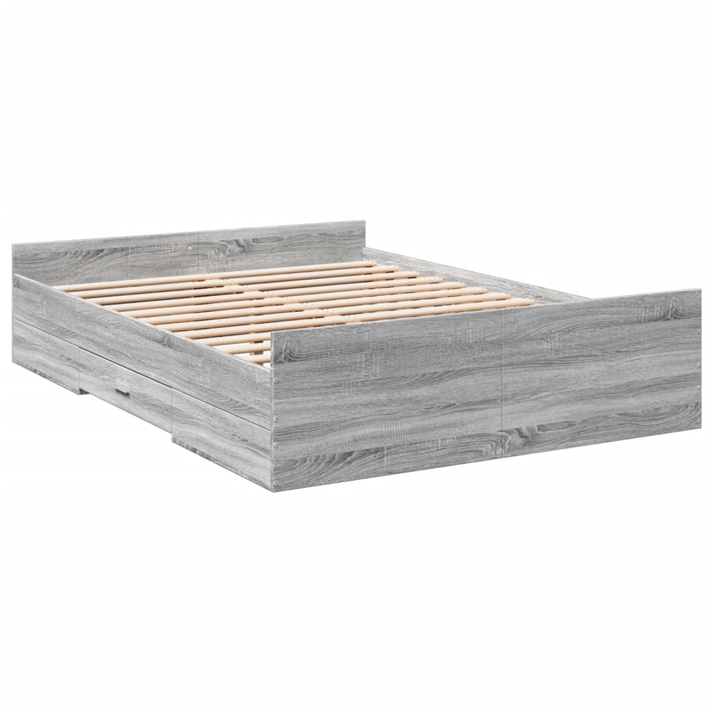 Bedframe met lades bewerkt hout grijs sonoma eiken 135x190 cm