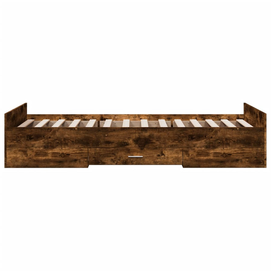 Bedframe met lades bewerkt hout gerookt eikenkleurig 100x200 cm