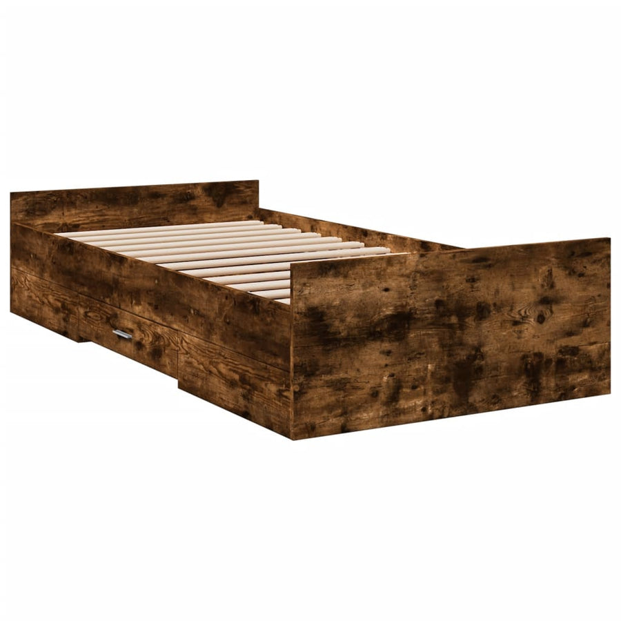 Bedframe met lades bewerkt hout gerookt eikenkleurig 100x200 cm