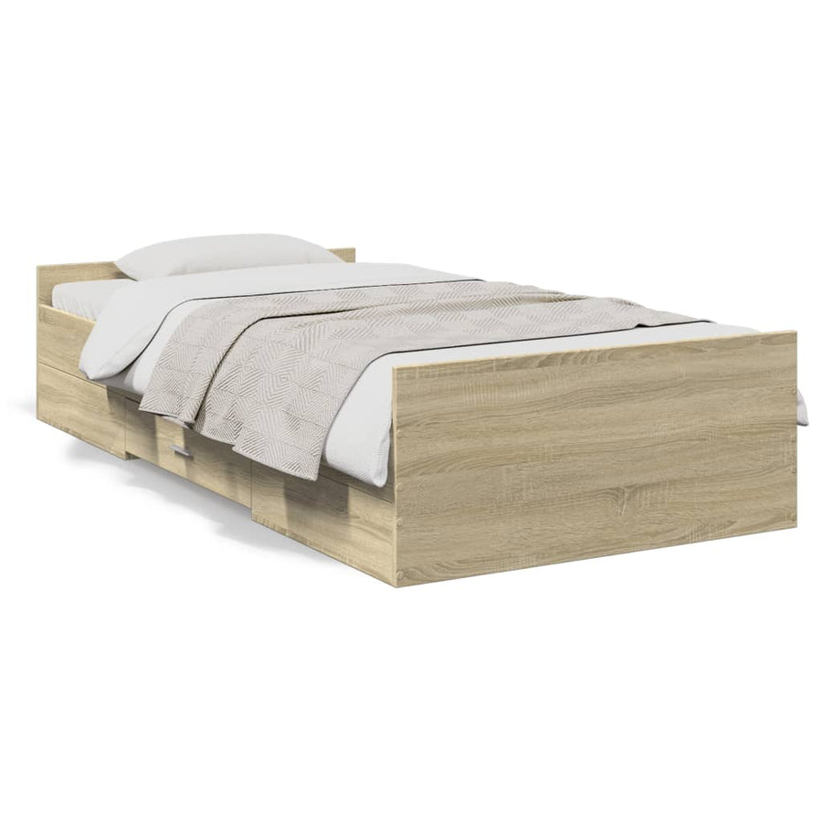 Bedframe Met Lades Bewerkt Hout Kleurig 90 x 200 cm
