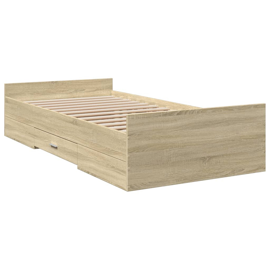 Bedframe Met Lades Bewerkt Hout Kleurig 90 x 200 cm