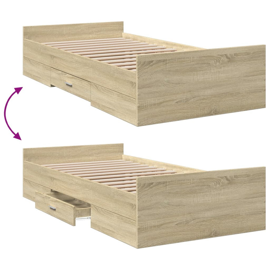 Bedframe Met Lades Bewerkt Hout Kleurig 90 x 200 cm