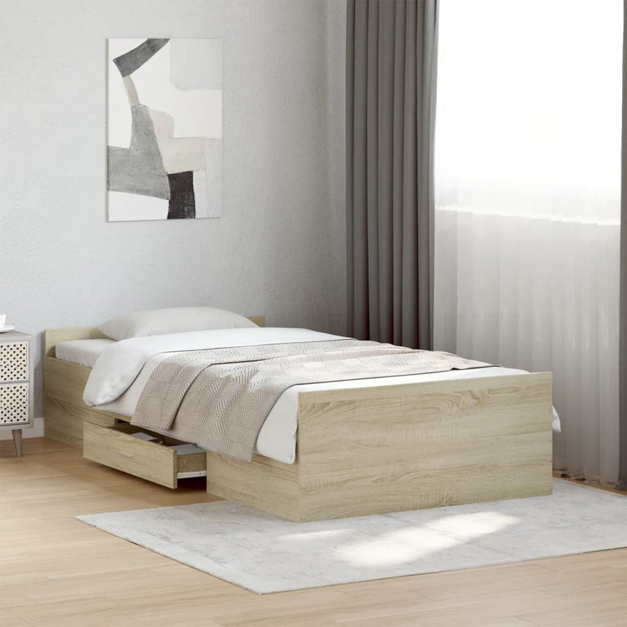 Bedframe Met Lades Bewerkt Hout Kleurig 90 x 200 cm