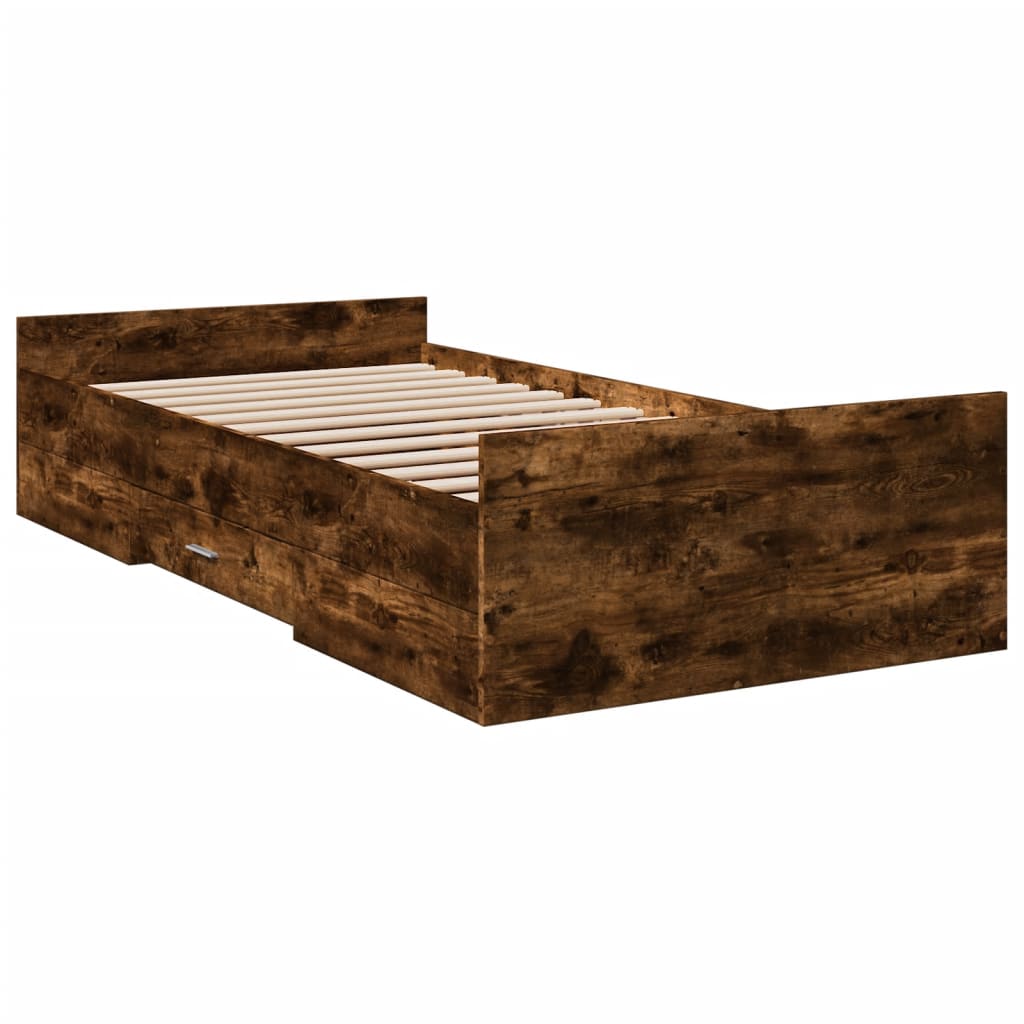 Bedframe met lades bewerkt hout gerookt eikenkleurig 90x200 cm