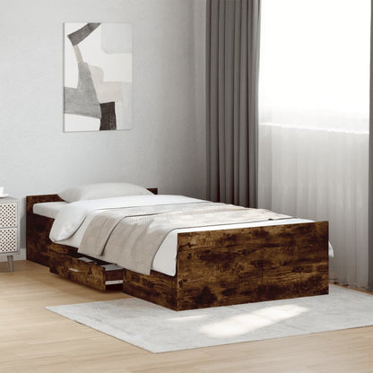Bedframe met lades bewerkt hout gerookt eikenkleurig 90x200 cm