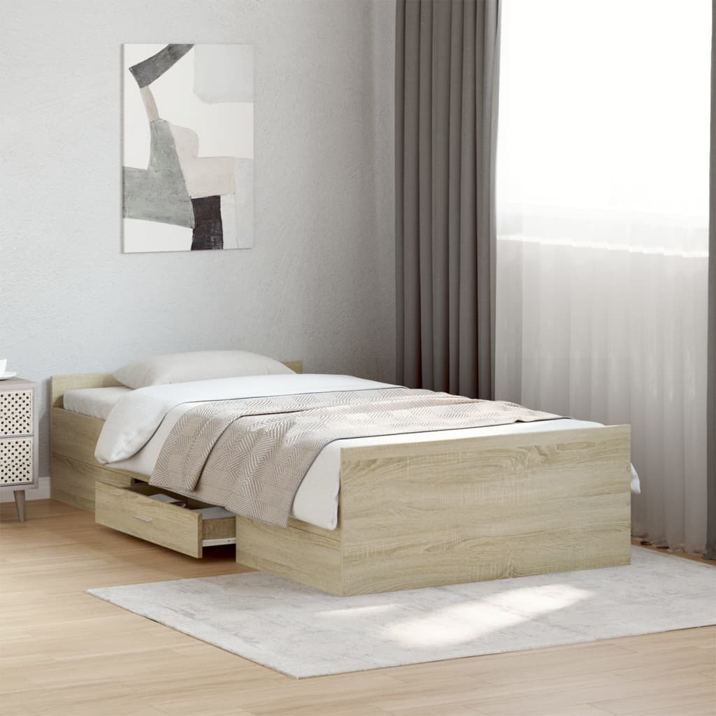 Bedframe Met Lades Bewerkt Hout Kleurig 90 x 190 cm