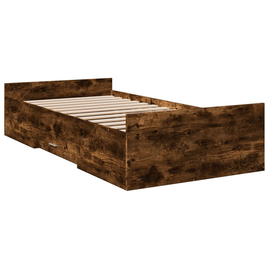 Bedframe met lades bewerkt hout gerookt eikenkleurig 90x190 cm