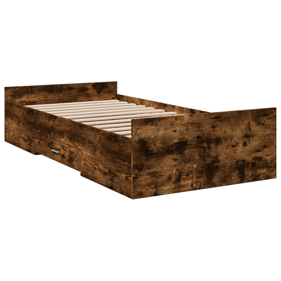 Bedframe met lades bewerkt hout gerookt eikenkleurig 90x190 cm
