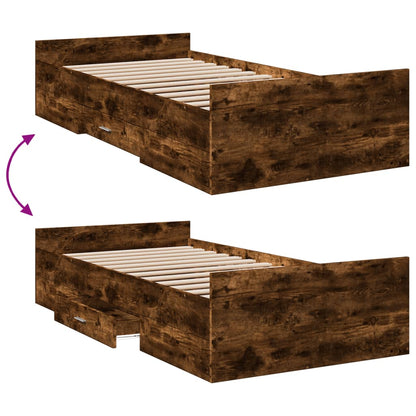 Bedframe met lades bewerkt hout gerookt eikenkleurig 90x190 cm