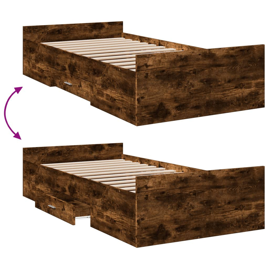Bedframe met lades bewerkt hout gerookt eikenkleurig 90x190 cm