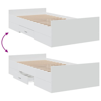 Bedframe met lades bewerkt hout wit 75x190 cm