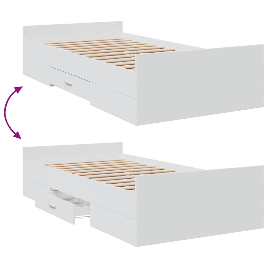 Bedframe met lades bewerkt hout wit 75x190 cm