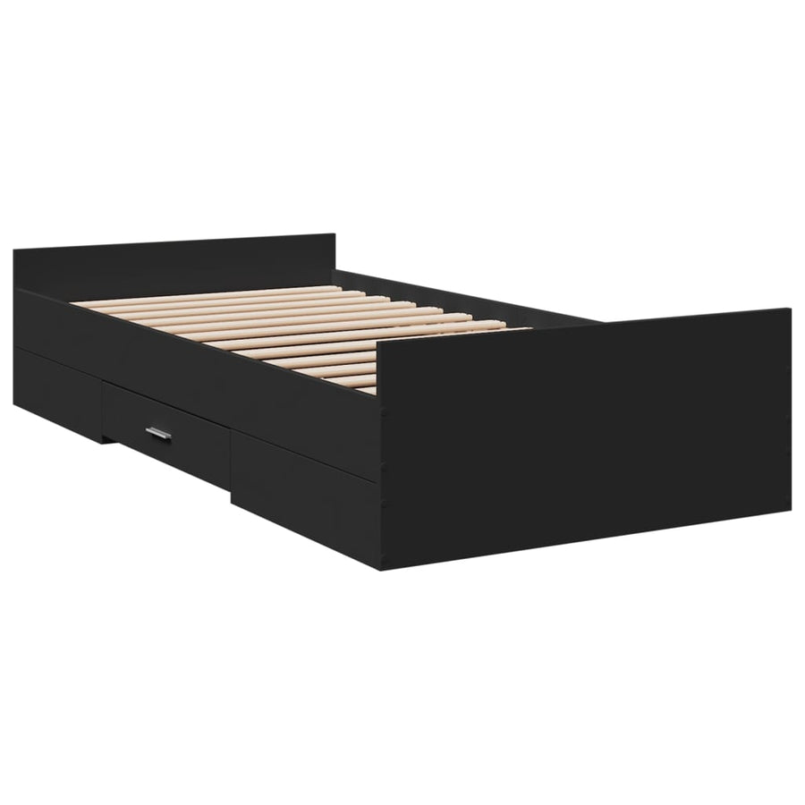 Bedframe met lades bewerkt hout zwart 75x190 cm