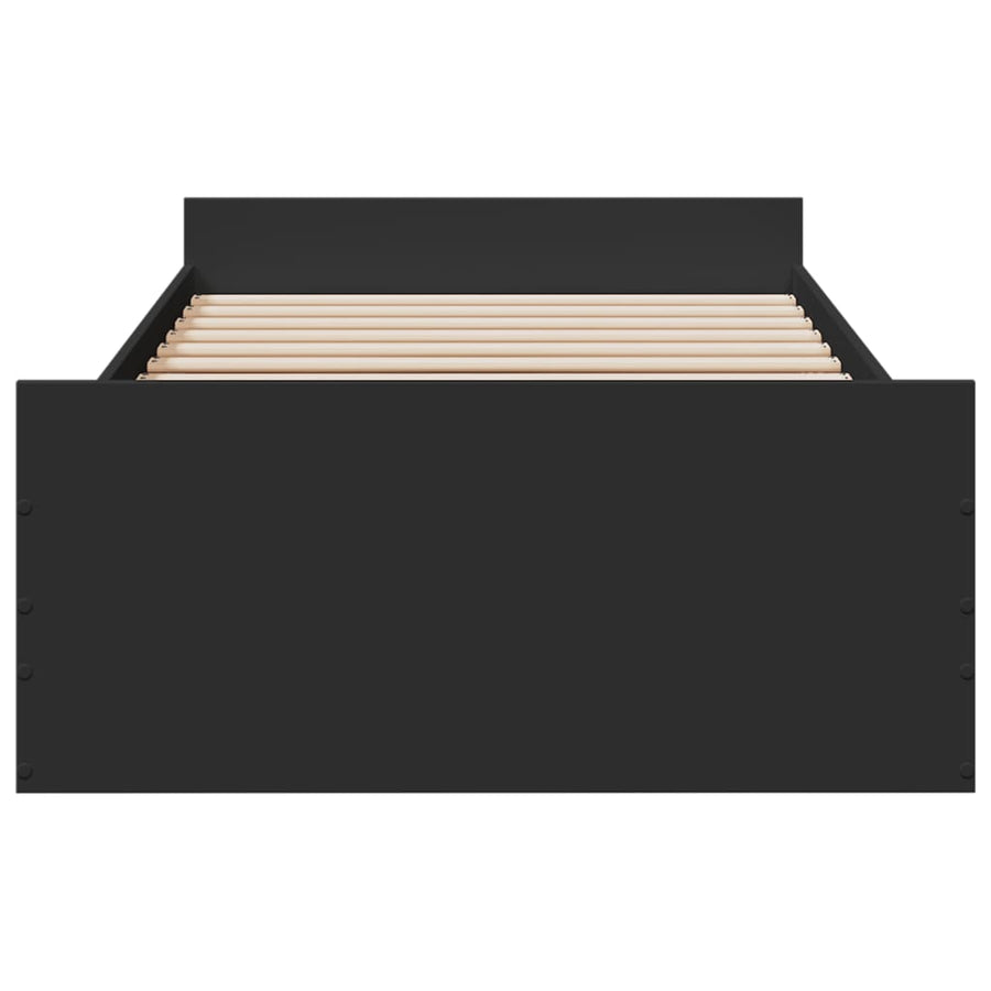 Bedframe met lades bewerkt hout zwart 75x190 cm