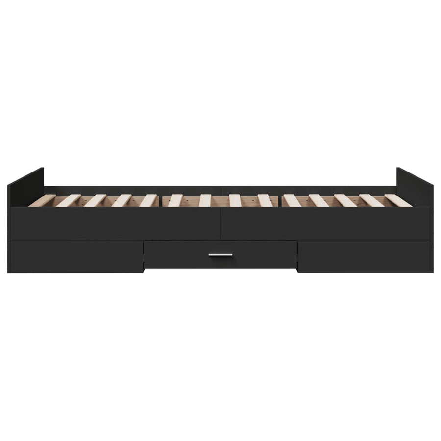 Bedframe met lades bewerkt hout zwart 75x190 cm