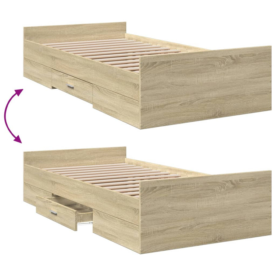 Bedframe met lades bewerkt hout sonoma eikenkleurig 75x190 cm