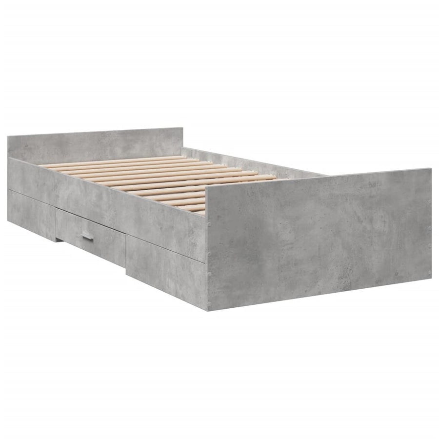 Bedframe met lades bewerkt hout betongrijs 75x190 cm