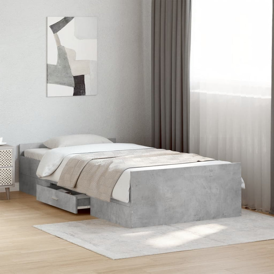 Bedframe met lades bewerkt hout betongrijs 75x190 cm