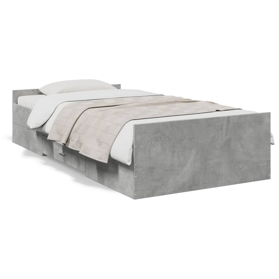 Bedframe met lades bewerkt hout betongrijs 75x190 cm