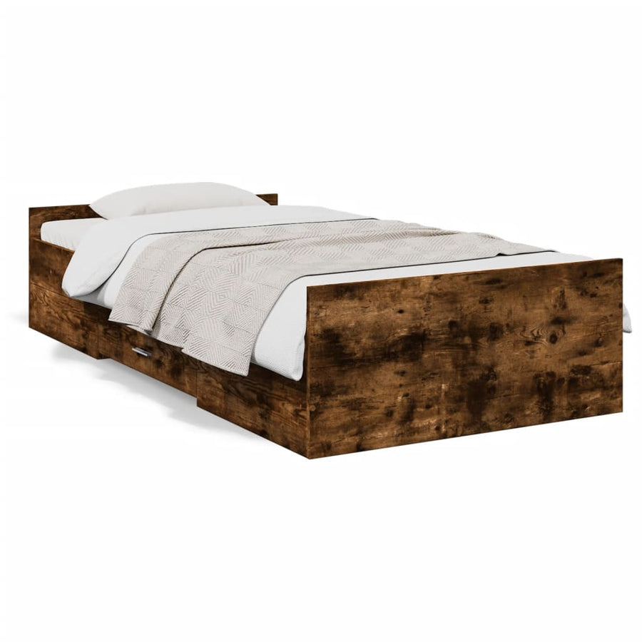 Bedframe met lades bewerkt hout gerookt eikenkleurig 75x190 cm