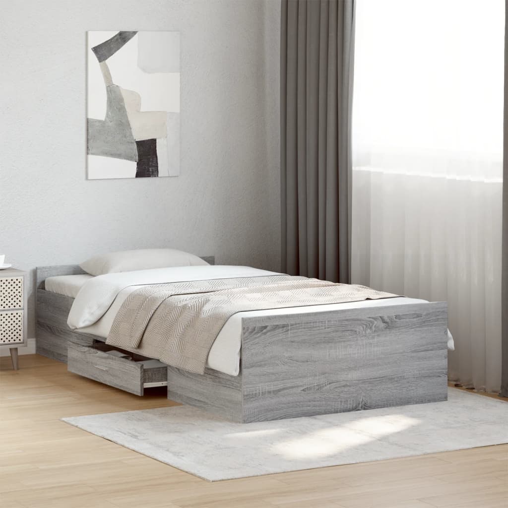 Bedframe met lades bewerkt hout grijs sonoma eiken 75x190 cm