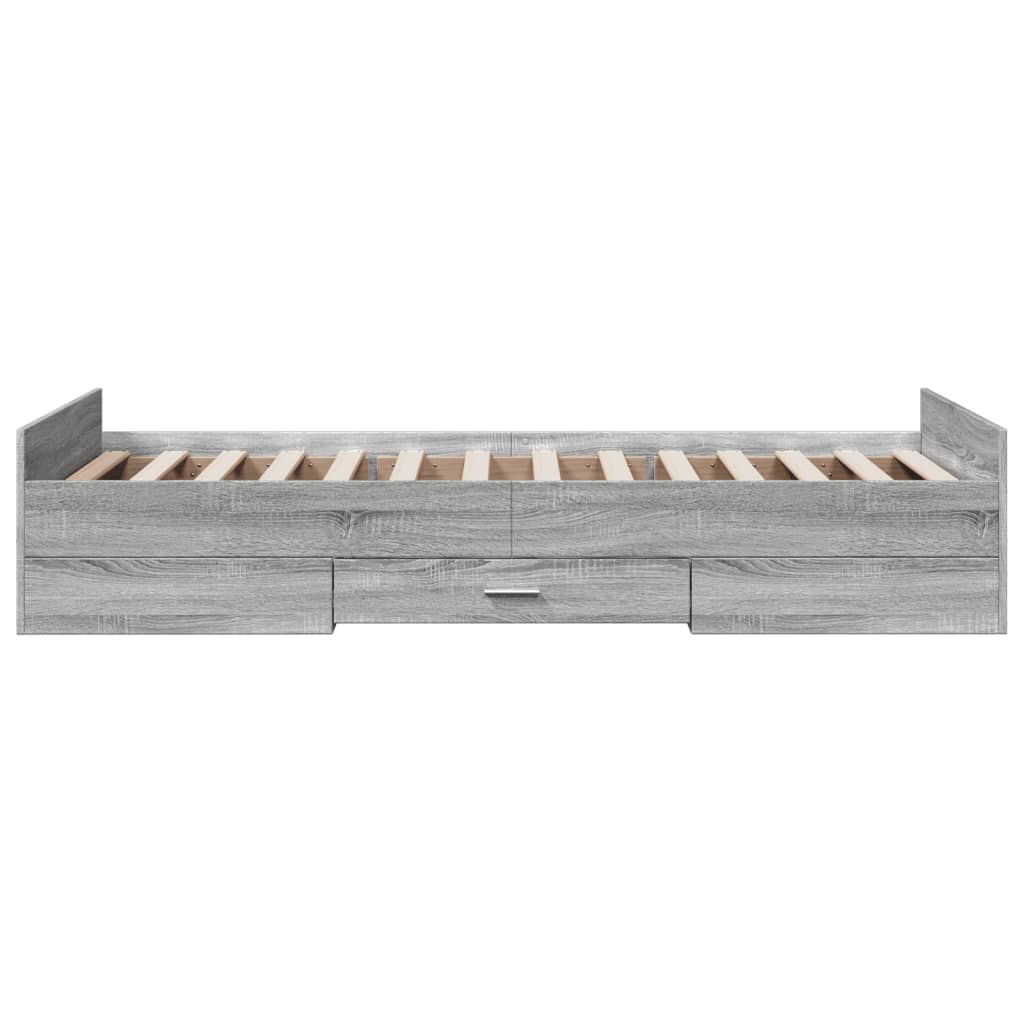 Bedframe met lades bewerkt hout grijs sonoma eiken 75x190 cm