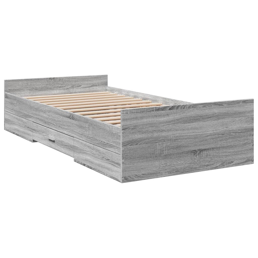 Bedframe met lades bewerkt hout grijs sonoma eiken 75x190 cm