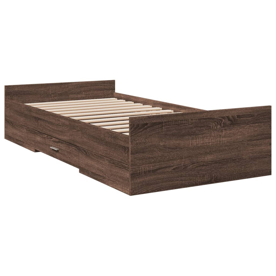 Bedframe met lades bewerkt hout bruineikenkleurig 75x190 cm