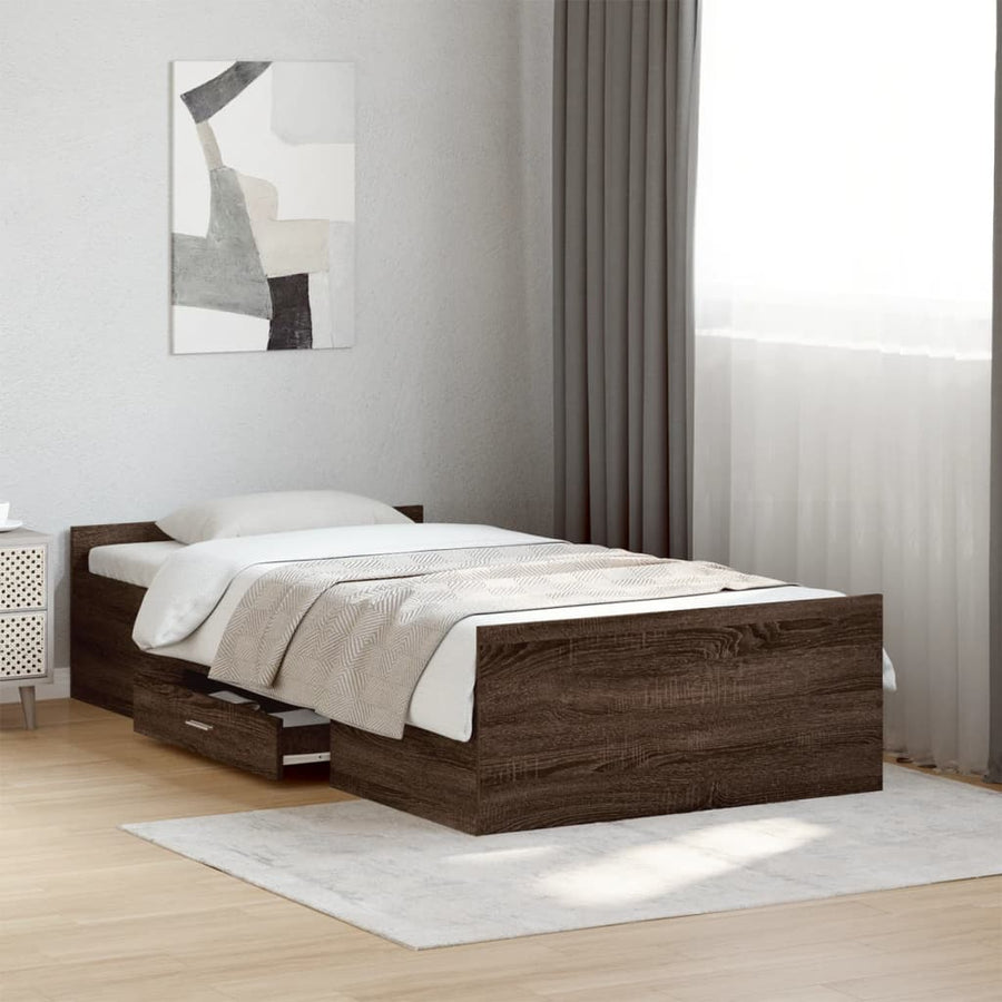Bedframe met lades bewerkt hout bruineikenkleurig 75x190 cm