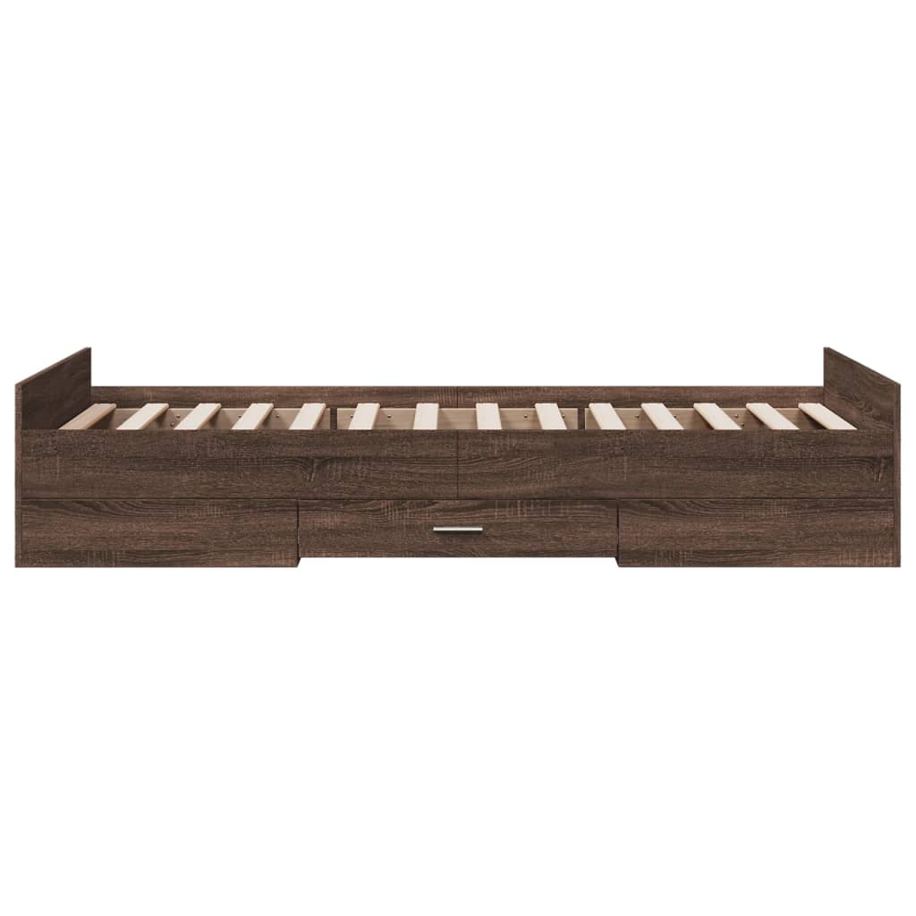Bedframe met lades bewerkt hout bruineikenkleurig 75x190 cm