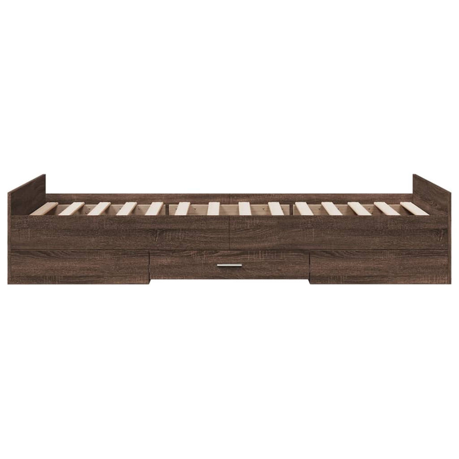 Bedframe met lades bewerkt hout bruineikenkleurig 75x190 cm