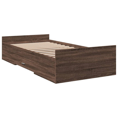 Bedframe met lades bewerkt hout bruineikenkleurig 75x190 cm
