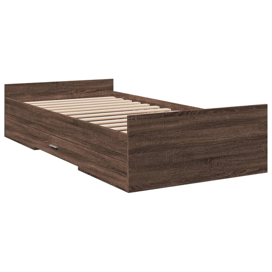 Bedframe met lades bewerkt hout bruineikenkleurig 75x190 cm