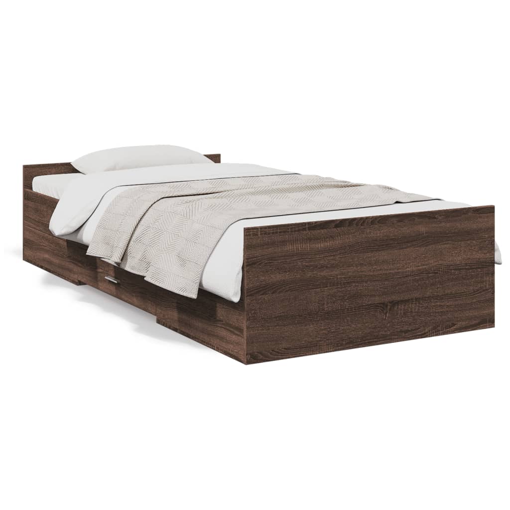 Bedframe met lades bewerkt hout bruineikenkleurig 75x190 cm