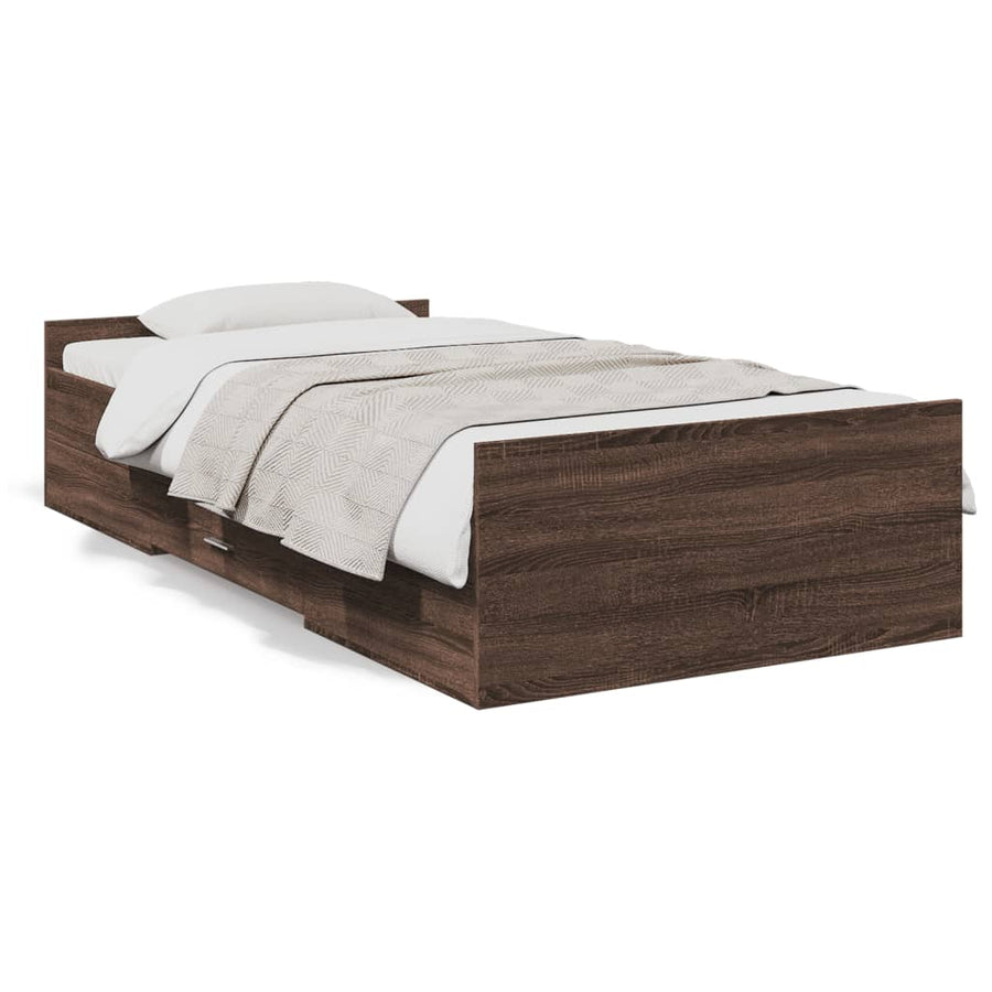 Bedframe met lades bewerkt hout bruineikenkleurig 75x190 cm