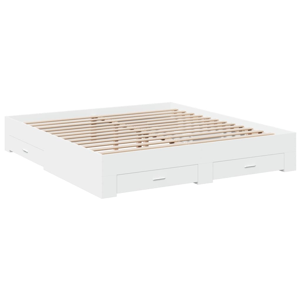 Bedframe met lades bewerkt hout wit 200x200 cm