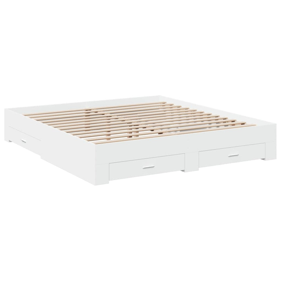 Bedframe met lades bewerkt hout wit 200x200 cm