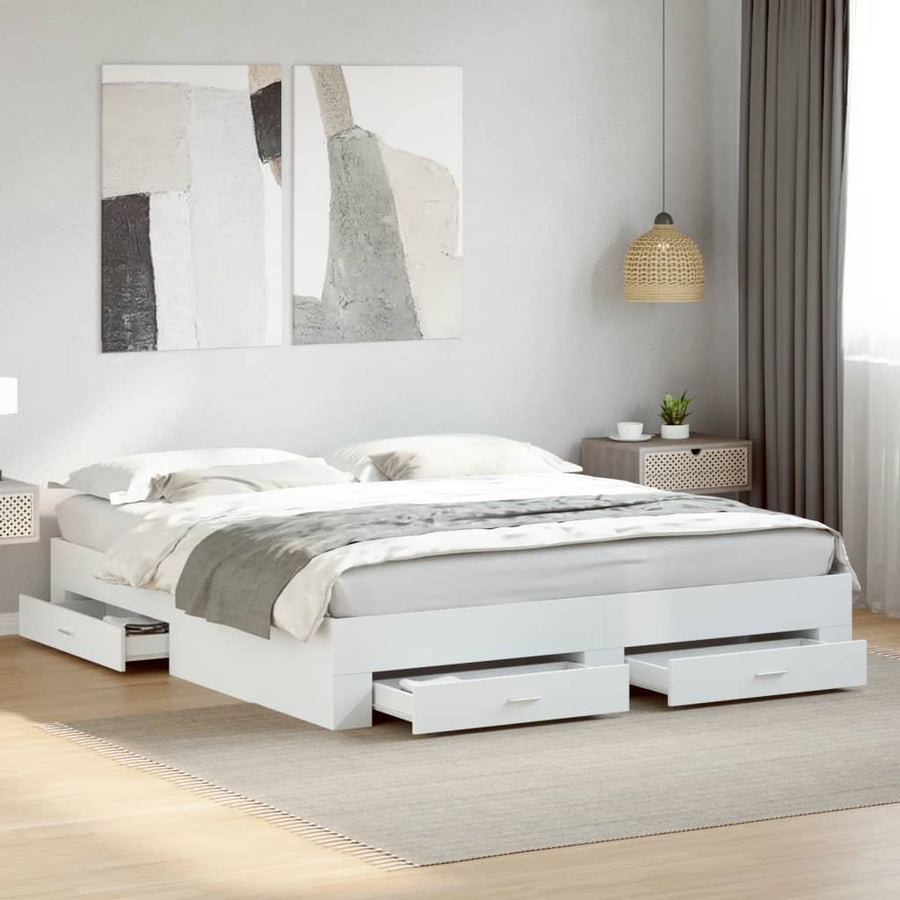 Bedframe met lades bewerkt hout wit 200x200 cm