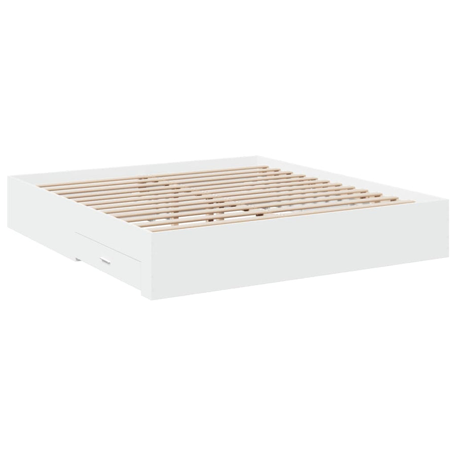 Bedframe met lades bewerkt hout wit 200x200 cm