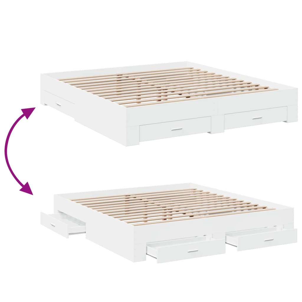Bedframe met lades bewerkt hout wit 200x200 cm