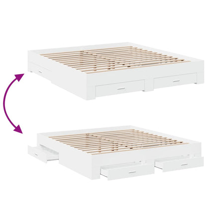 Bedframe met lades bewerkt hout wit 200x200 cm