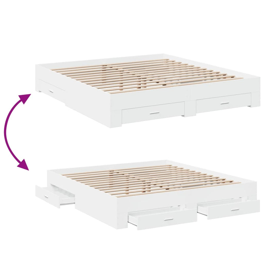 Bedframe met lades bewerkt hout wit 200x200 cm